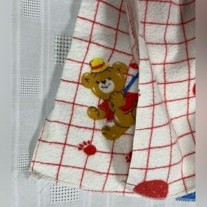 Vintage Dundee Baby Blanket Teddy Bear Balloons Red Grid 39x26 USA Cotton